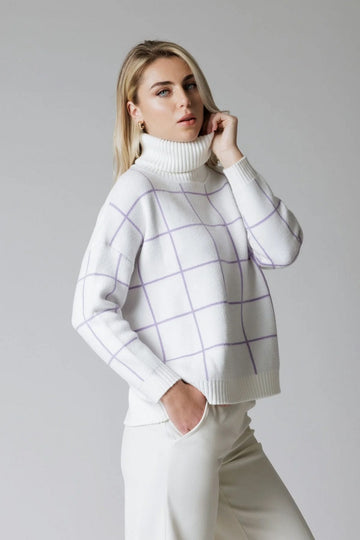 Maglia Over Quadri c/Collo Ciambela White Wise WW18129